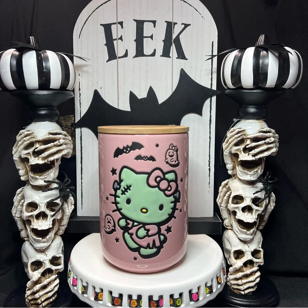 Sanrio Hello Kitty Halloween Pink & Green Frankenstein Ghost Ceramic Canister